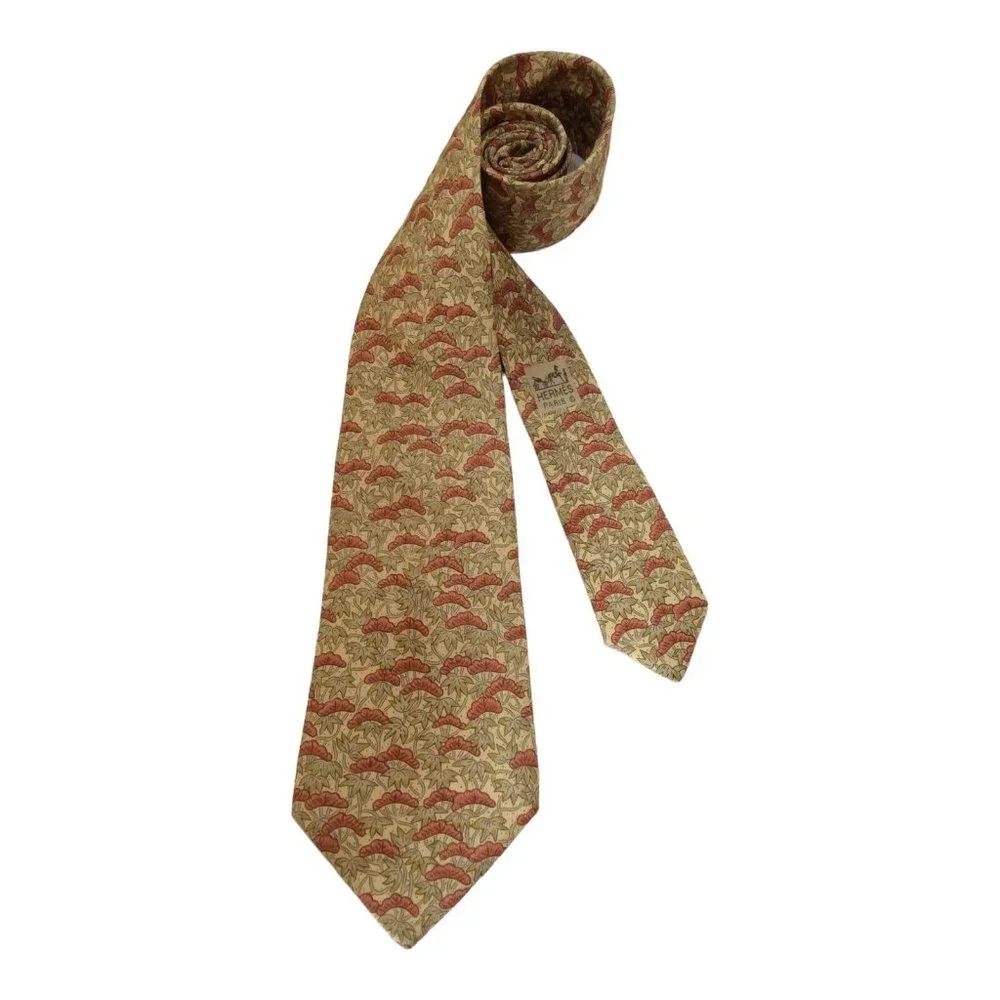 HERMÈS PARIS Tricolor Flower & Leaf Print Silk Tie France 59"/ 3".1/4 EX CD - Picture 3 of 7